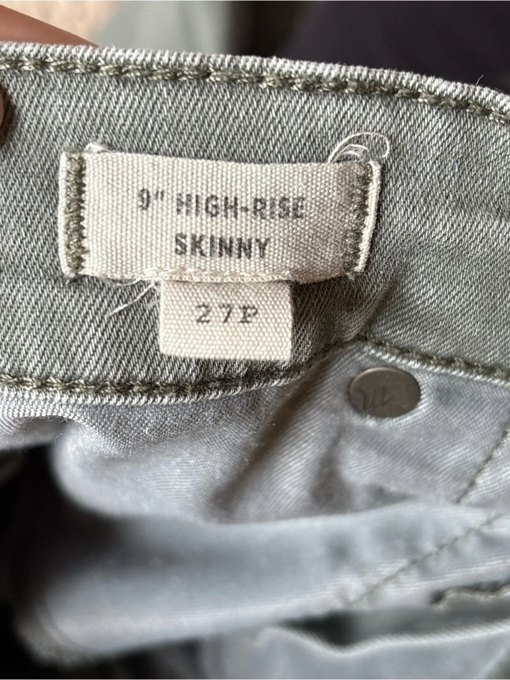 Madewell 9” High Rise Skinny Green Sz 27P